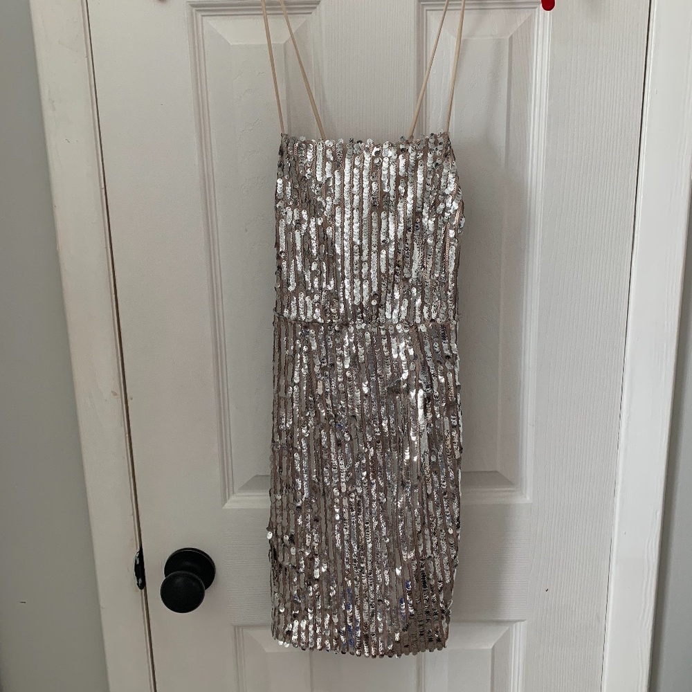 Silver Sequin Mini Dress